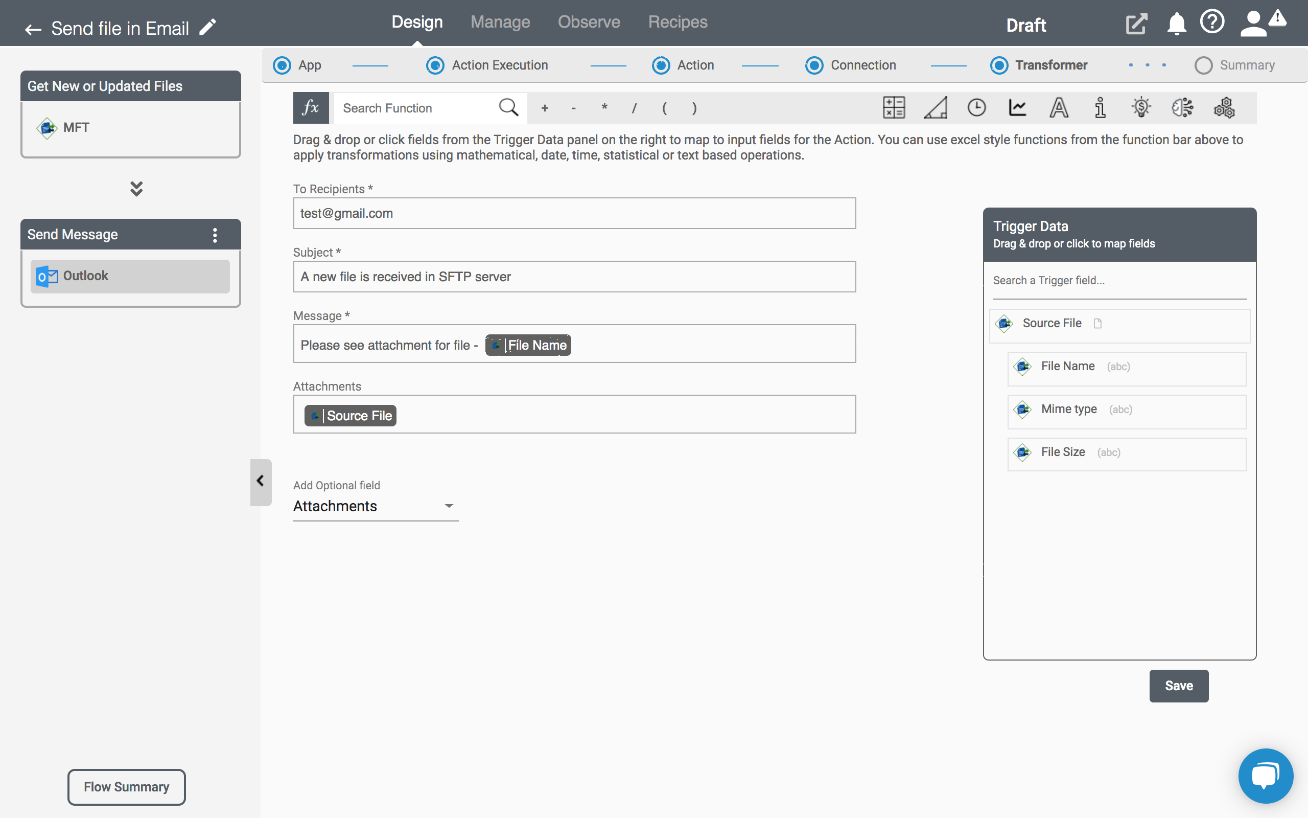 Map the file data to email attachment