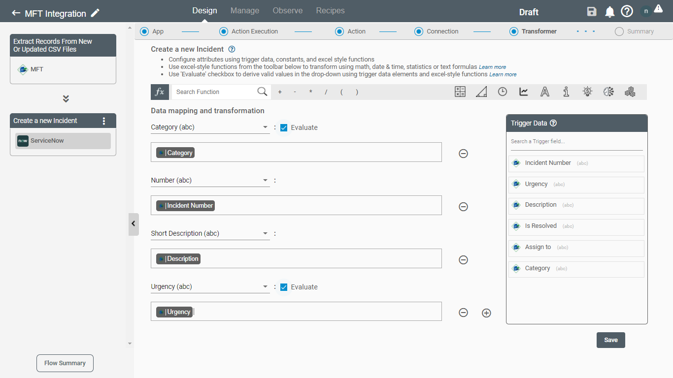 Map the trigger data to action