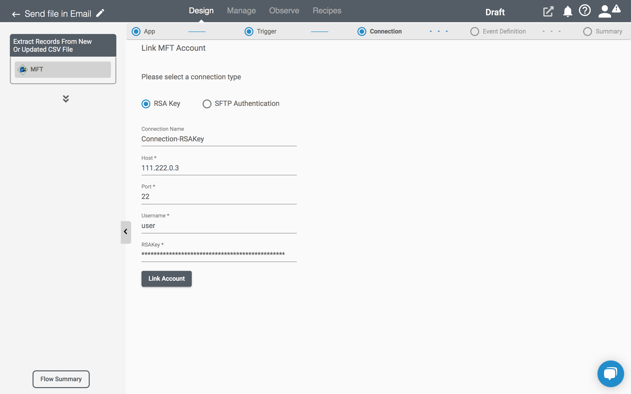 Create MFT Connection with RSA key