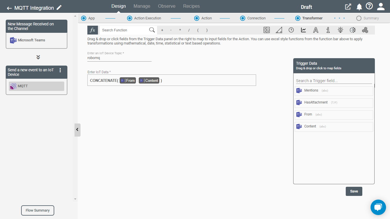 Action for MQTT Application on Connect iPaaS