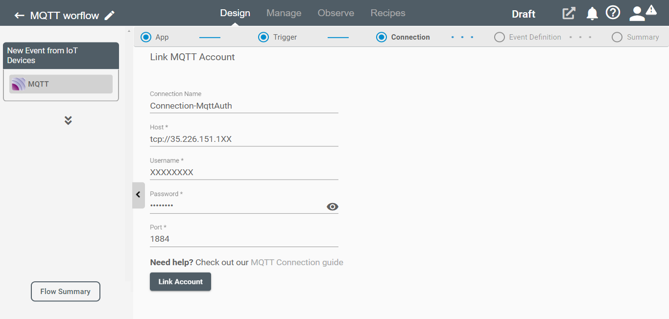 Connection for MQTT Application on Connect iPaaS