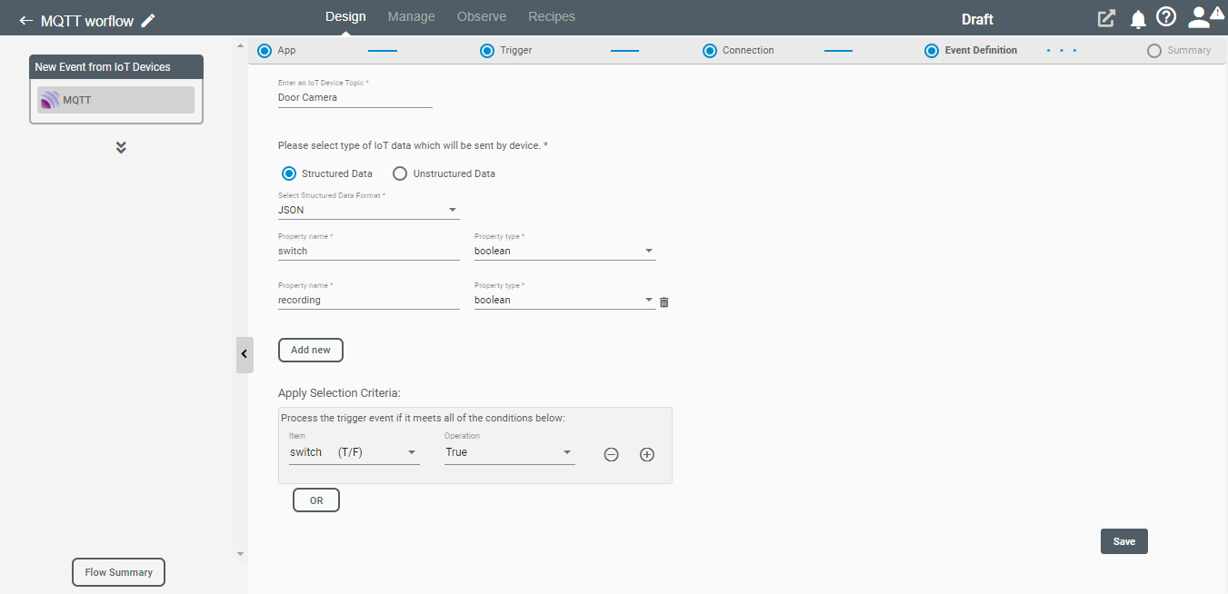 Trigger form for MQTT on Connect iPaaS