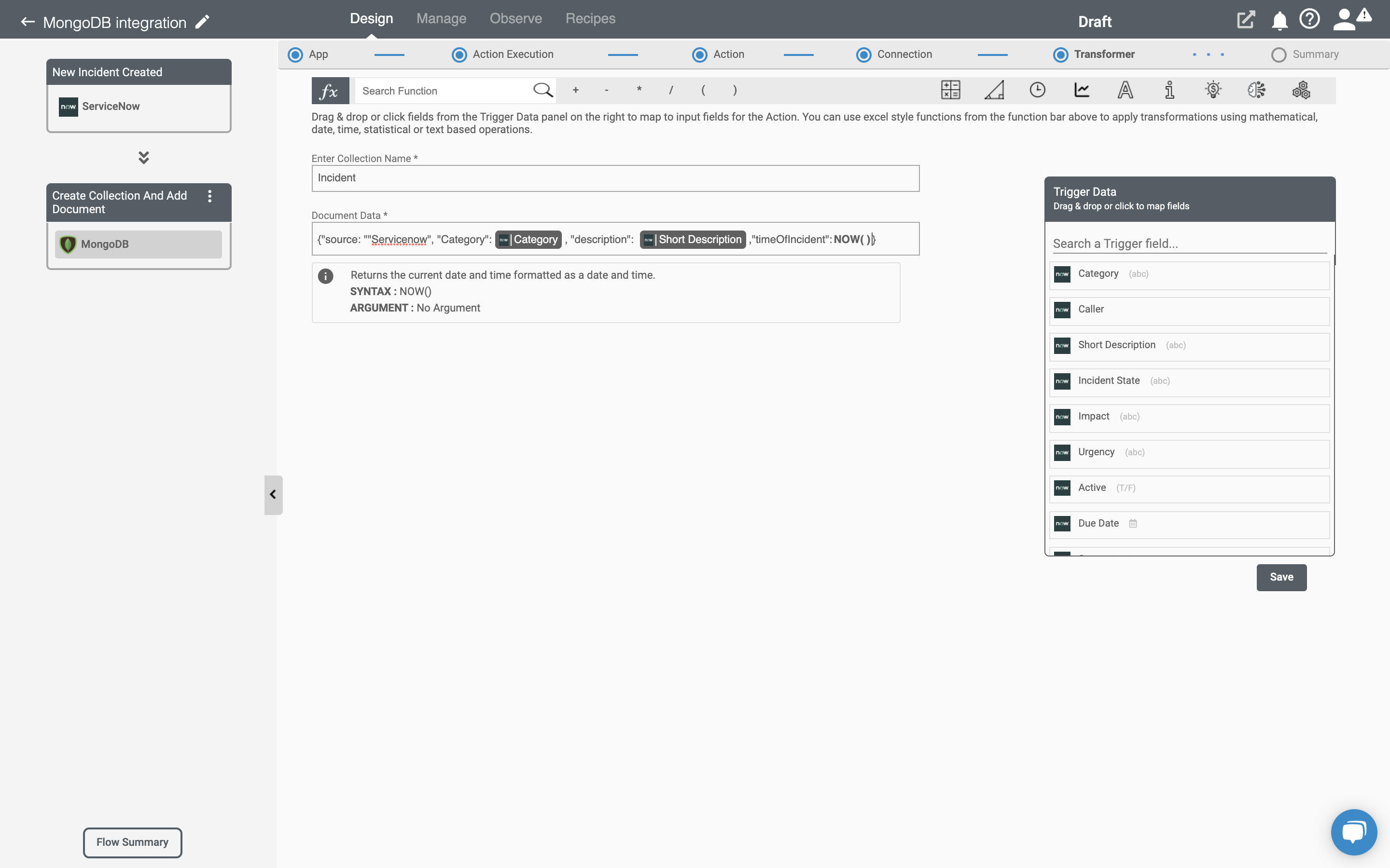 MongoDB Create Collection And Add Document action