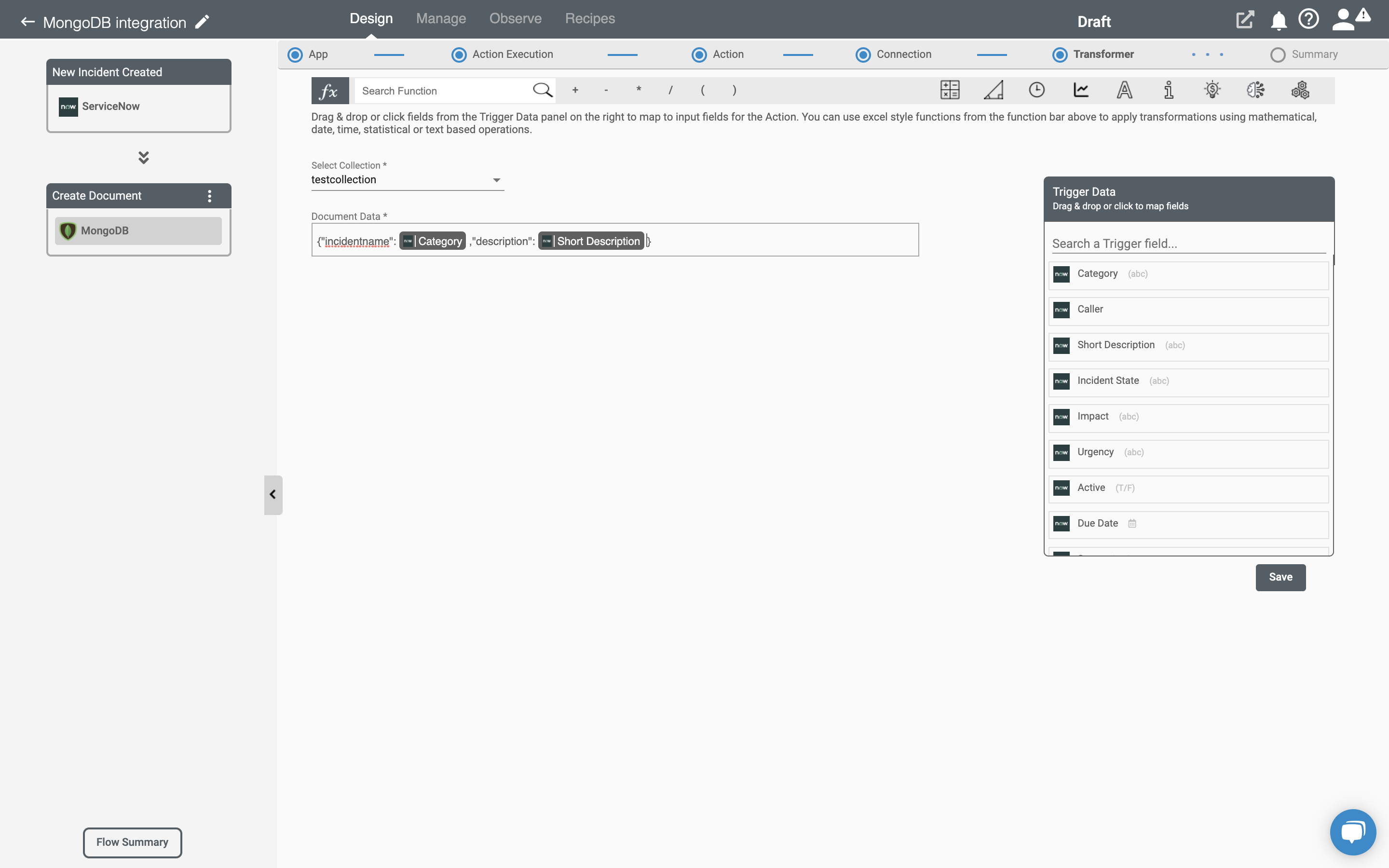 MongoDB Create Document action