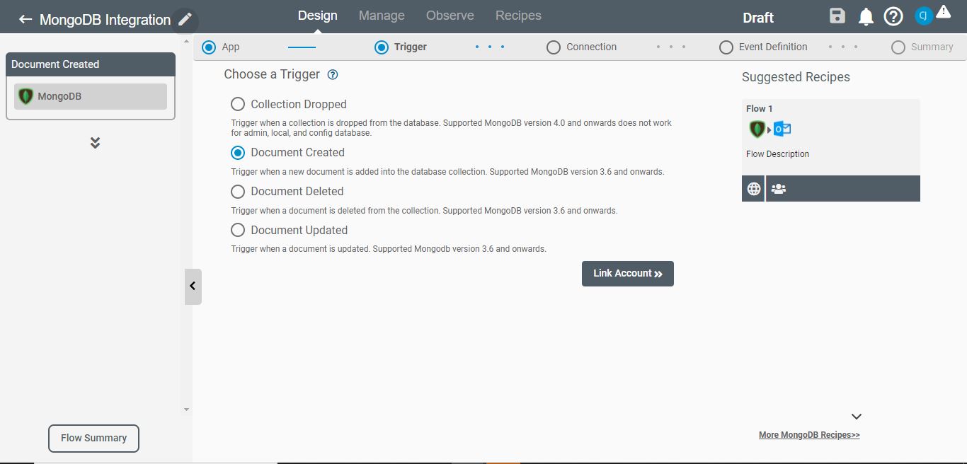 Triggers for MongoDB Application on Connect iPaaS