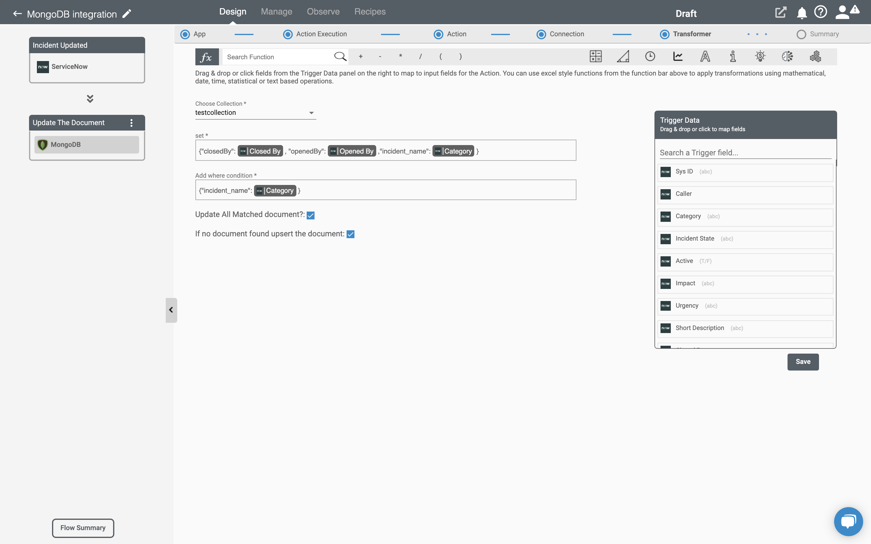 MongoDB update document action