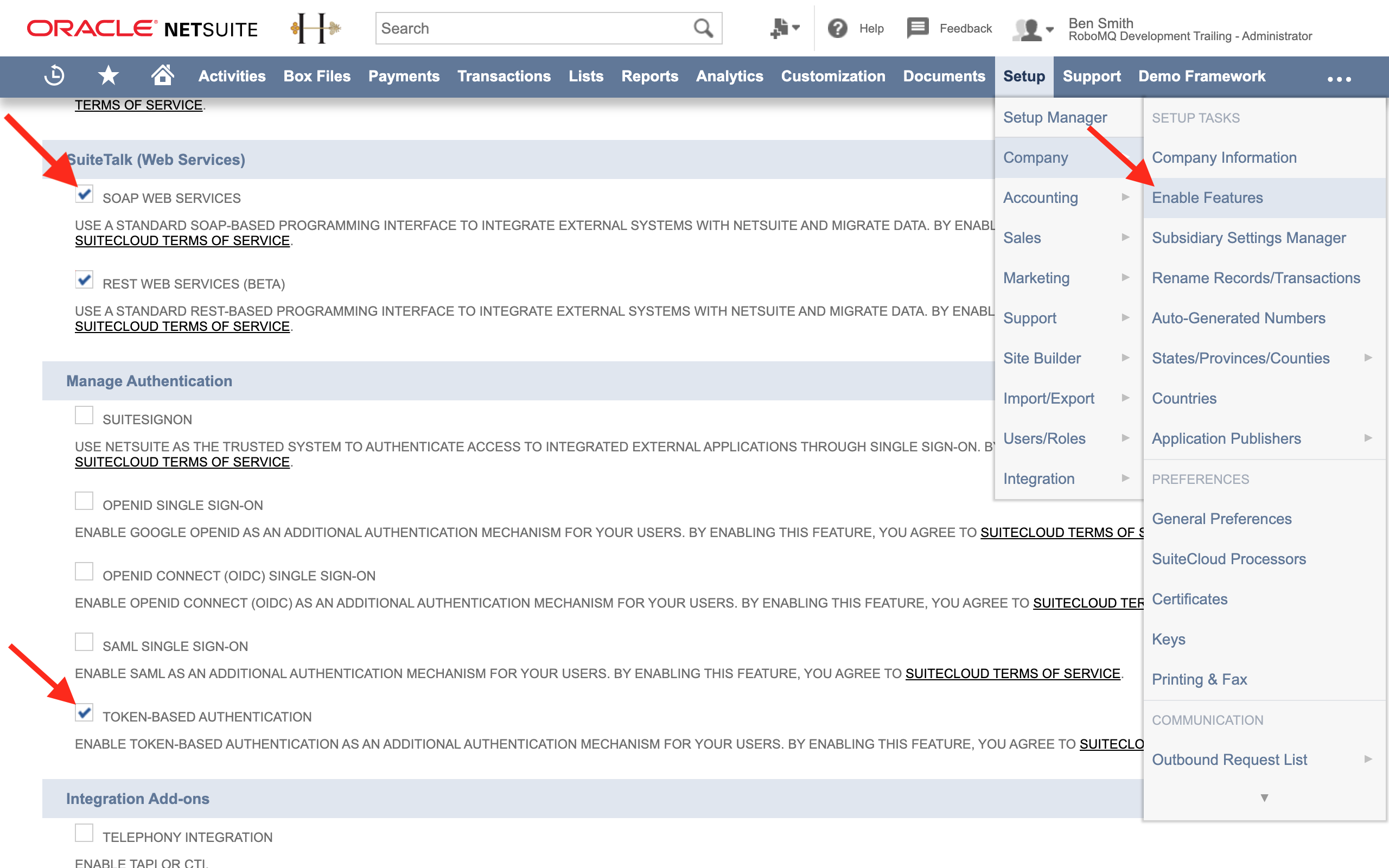 Enabling NetSuite Integration Features