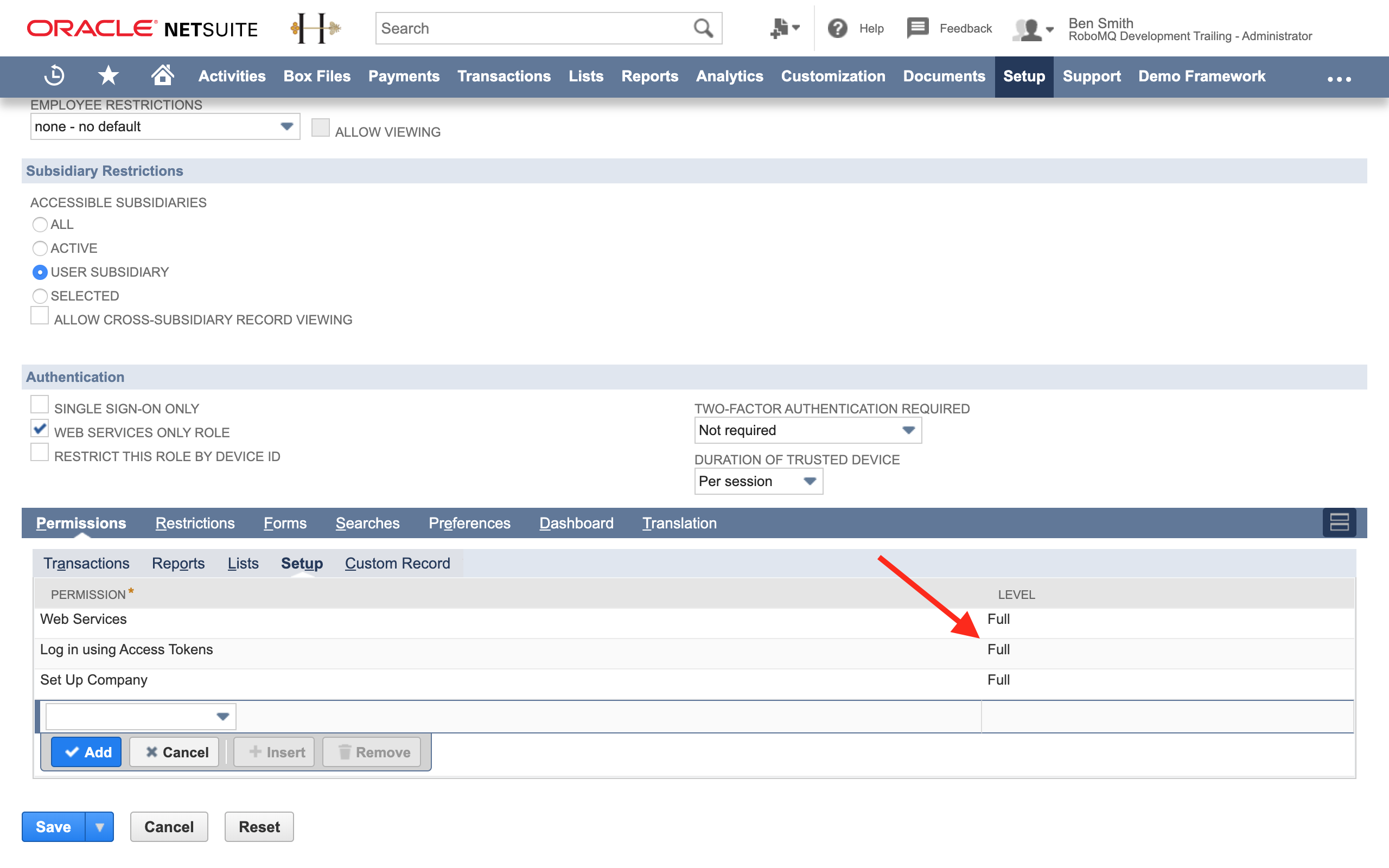 Grant permissions for NetSuite's Integration Role