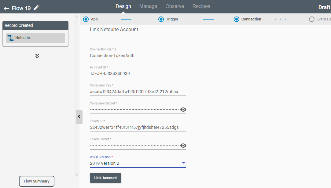 RoboMQ Connect NetSuite Connection Page