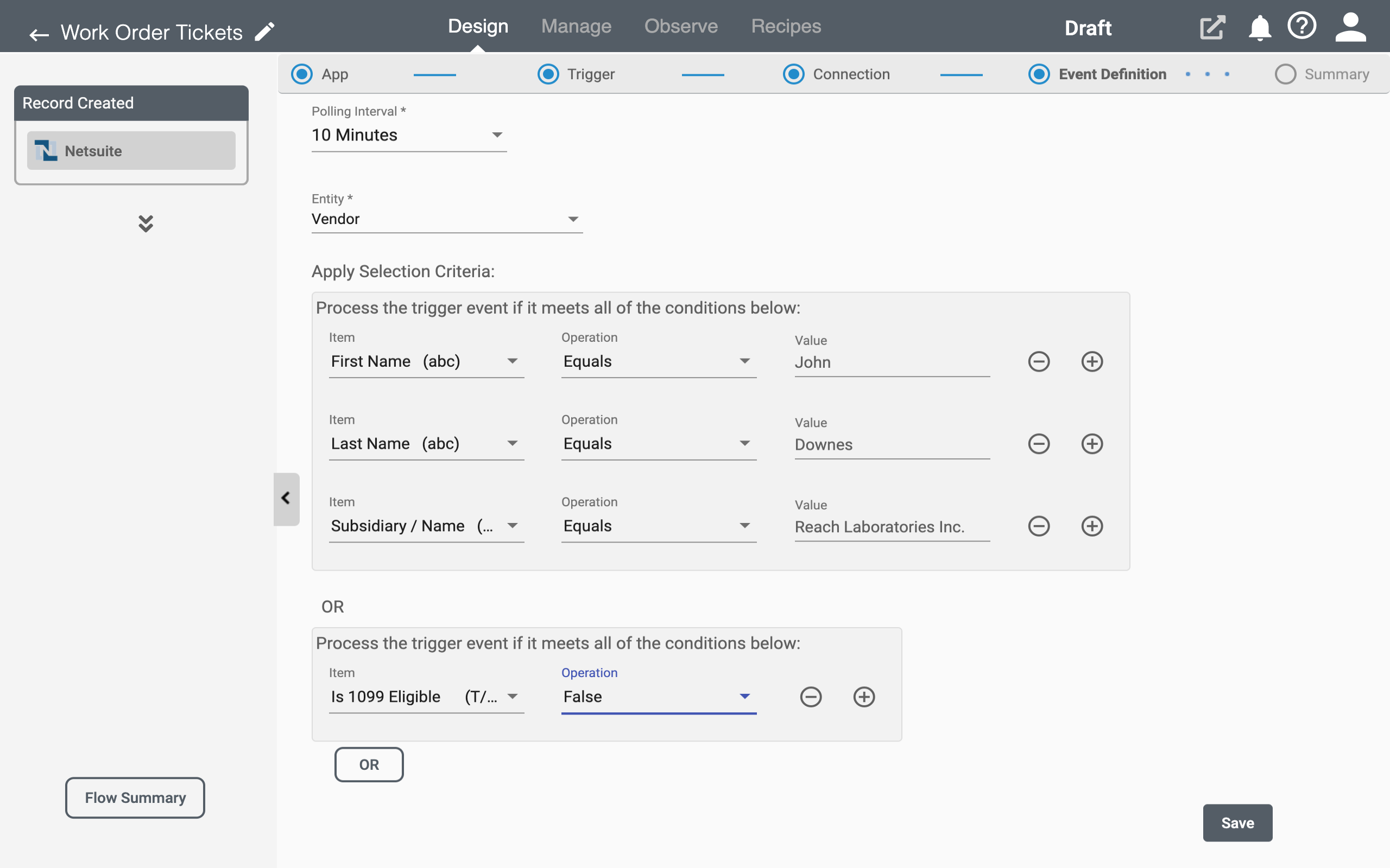 Event Filtering for NetSuite on Connect iPaaS