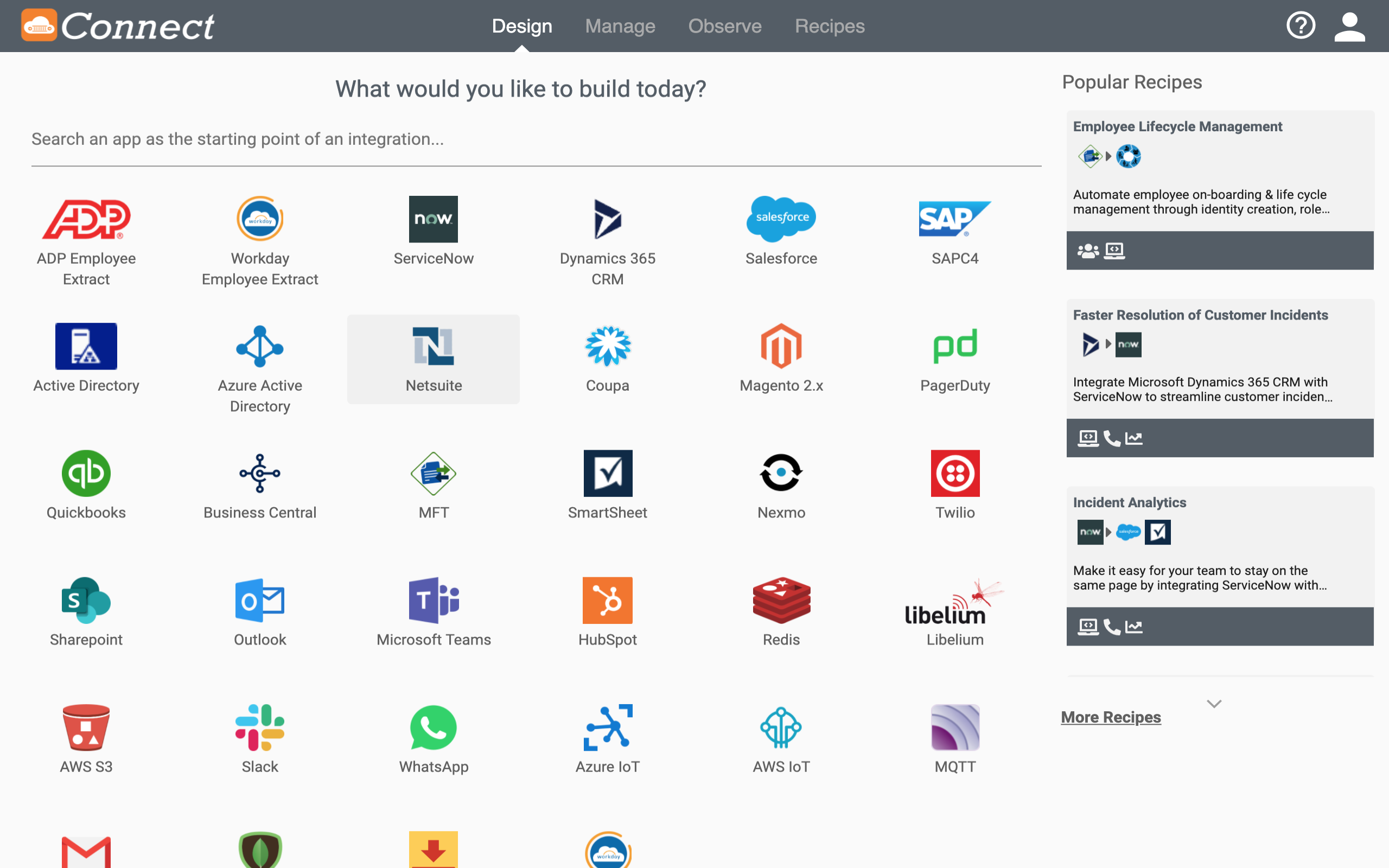 Netsuite Application on Connect