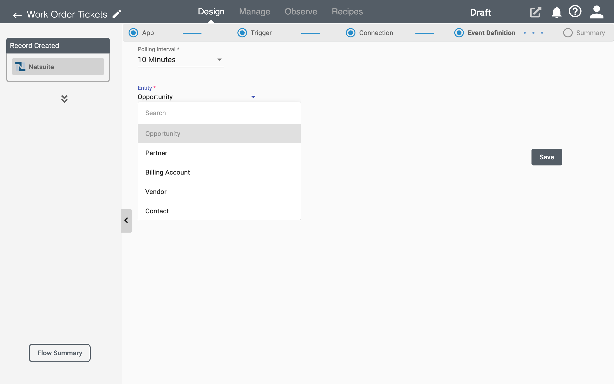 Choosing a record for NetSuite Triggers on Connect