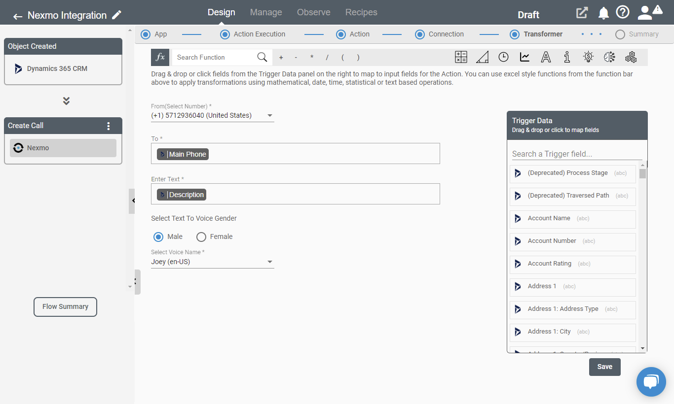 Setting up Nexmo Action Create Call