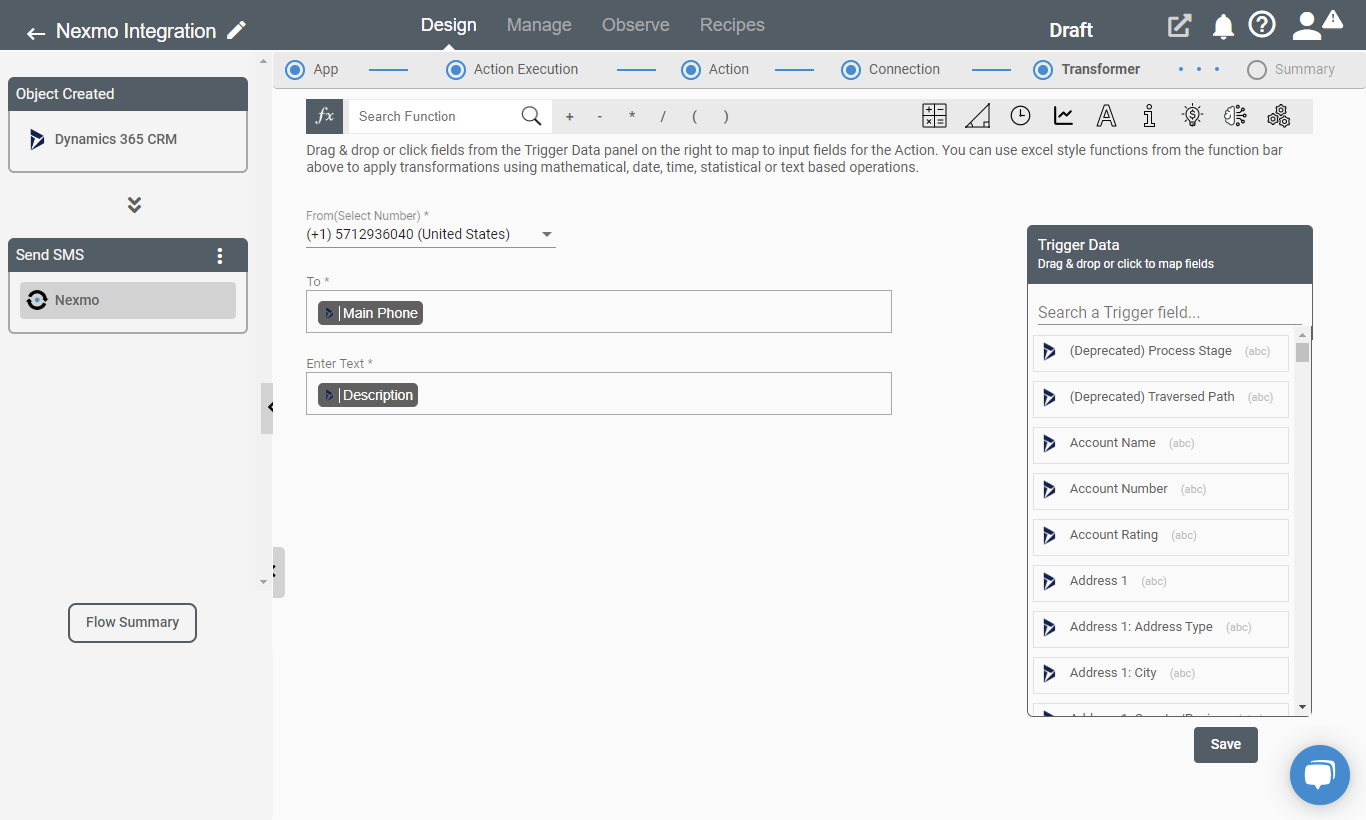 Setting up Nexmo Action Send SMS