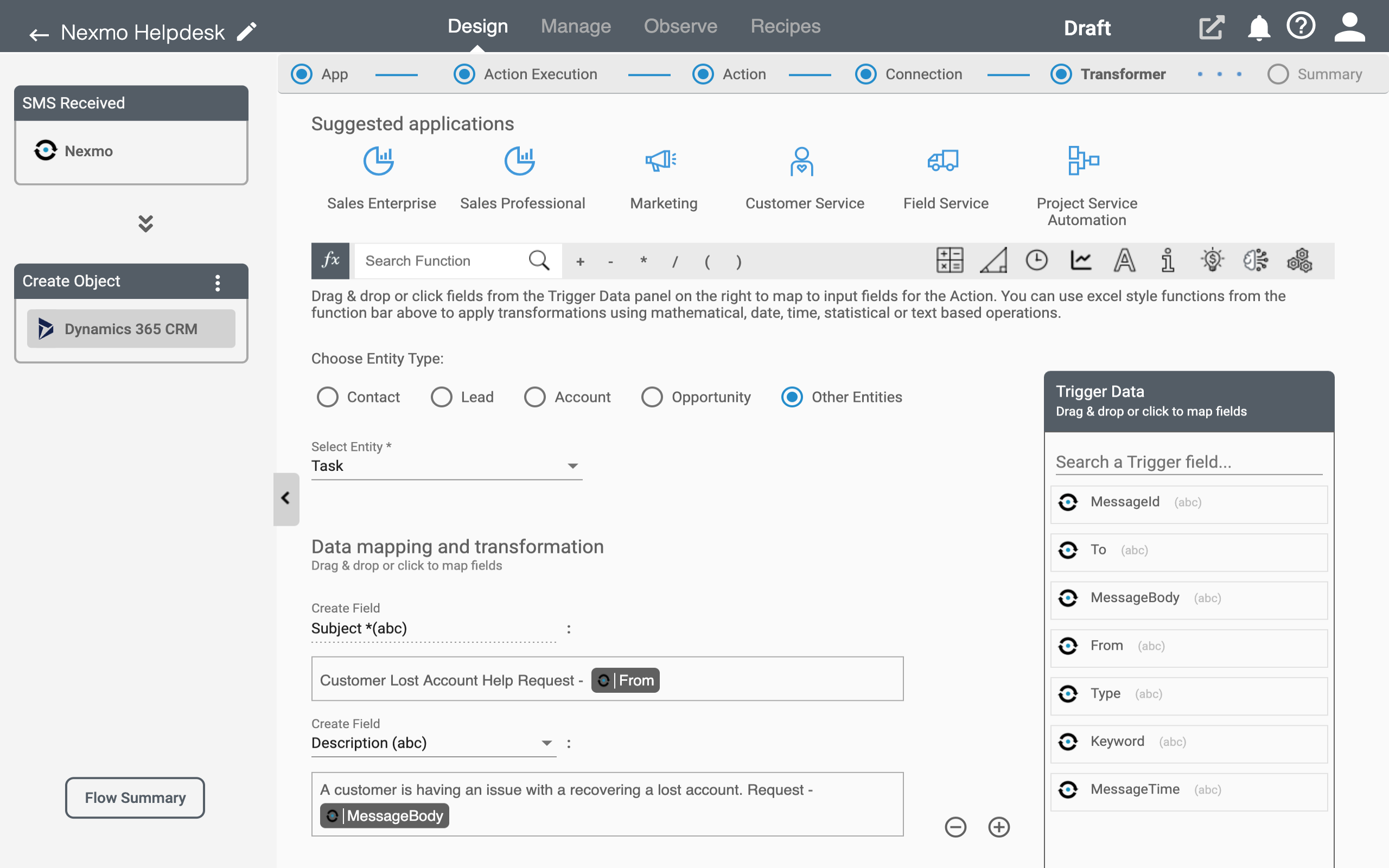 Data Mapping on Nexmo application