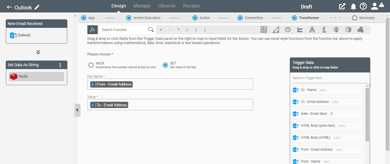 Data Mapping on Outlook application