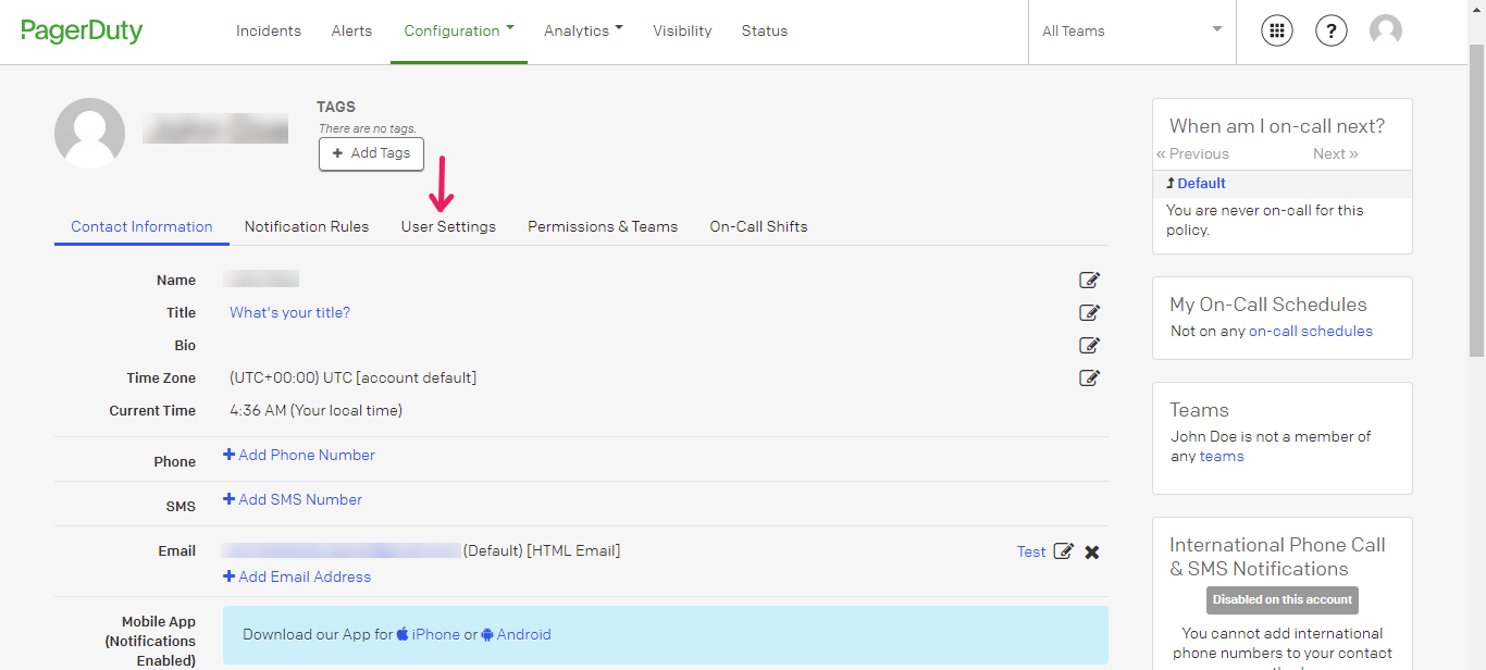 PagerDuty - User settings