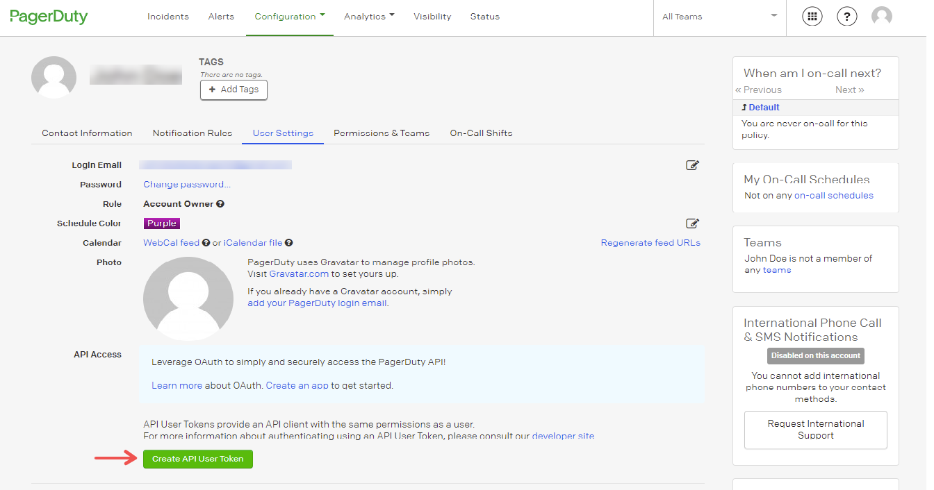 PagerDuty - Create API User Token