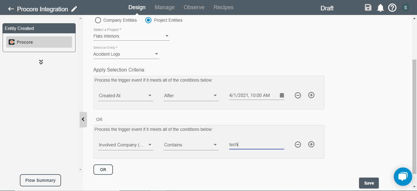 Entity Created Trigger for Procore on Connect iPaaS