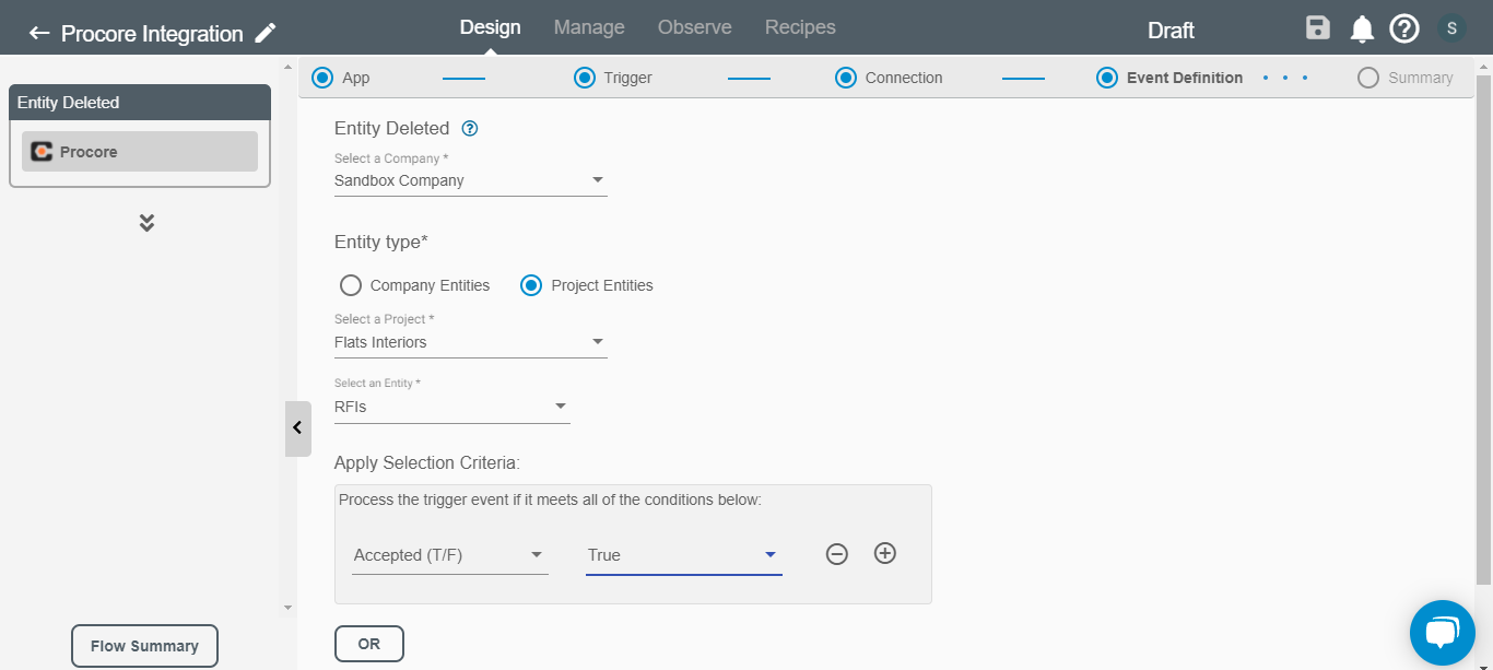 Entity Deleted Trigger for Procore on Connect iPaaS