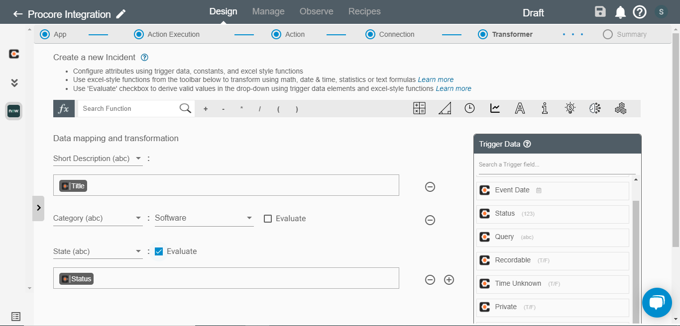 Data mapping and transformation on Procore