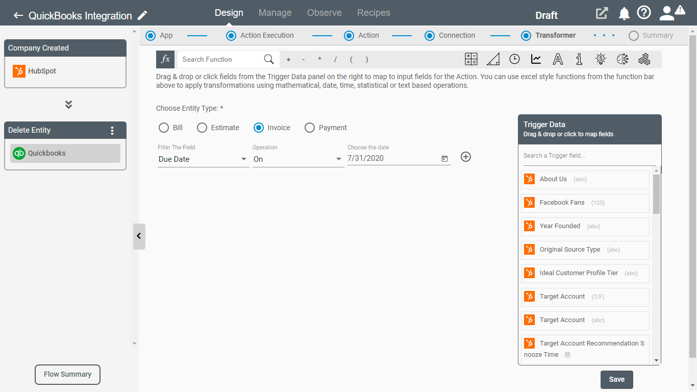 Delete Entity Action for QuickBooks on Connect iPaaS