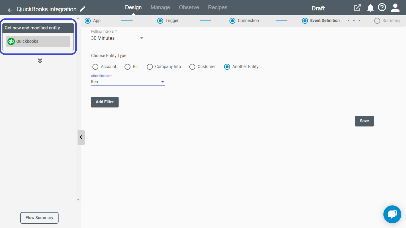 Get New and Modified Entity Trigger for QuickBooks on Connect iPaaS