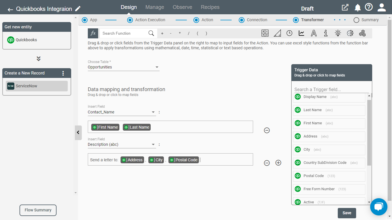 Data mapping and transformation on QuickBooks