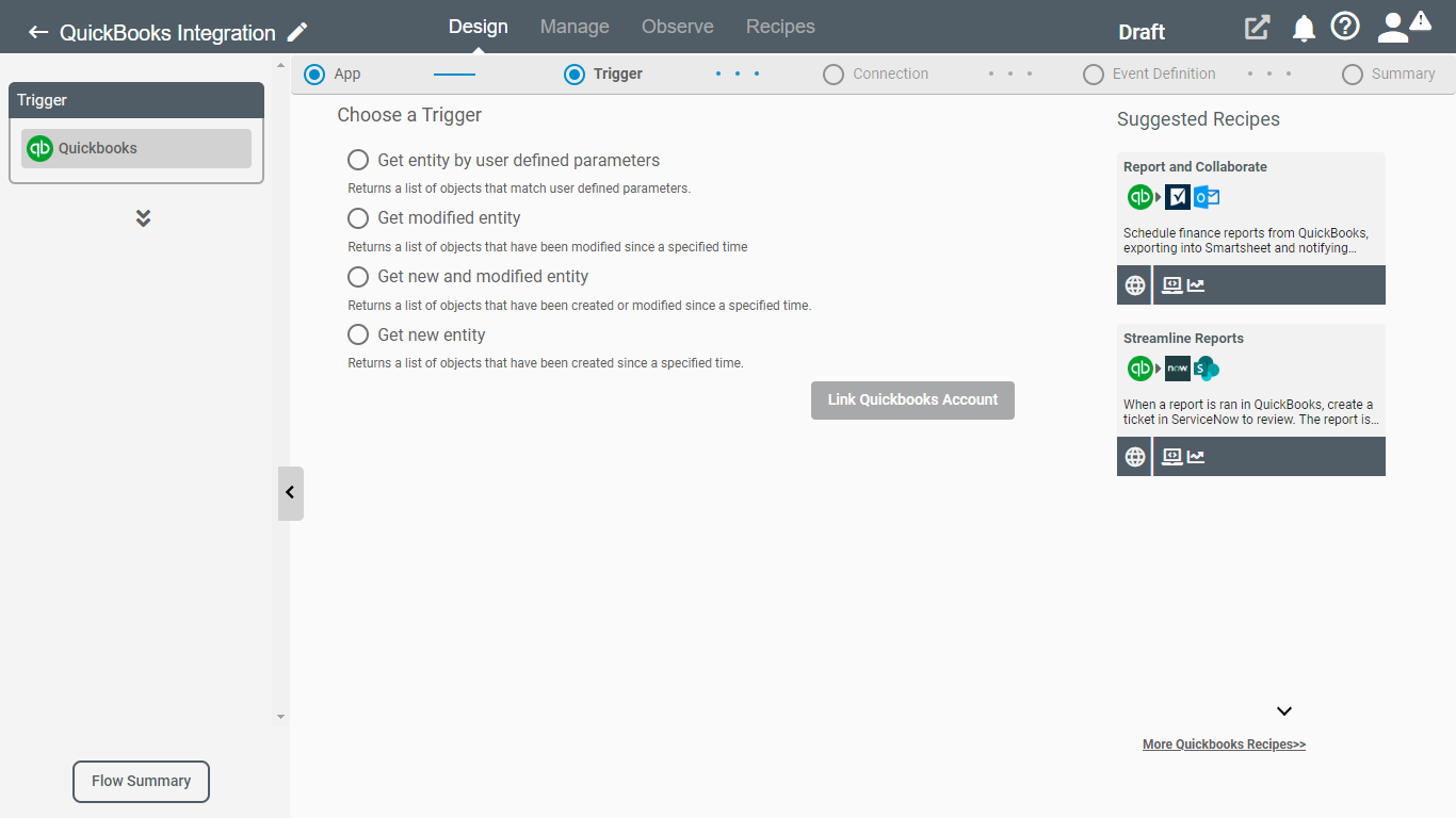 Triggers for QuickBooks on RoboMQ Connect