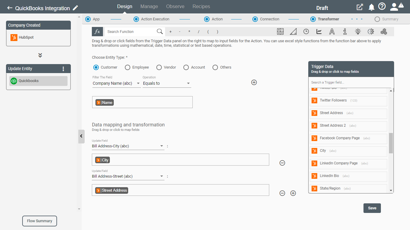 Update Entity Action for QuickBooks on Connect iPaaS