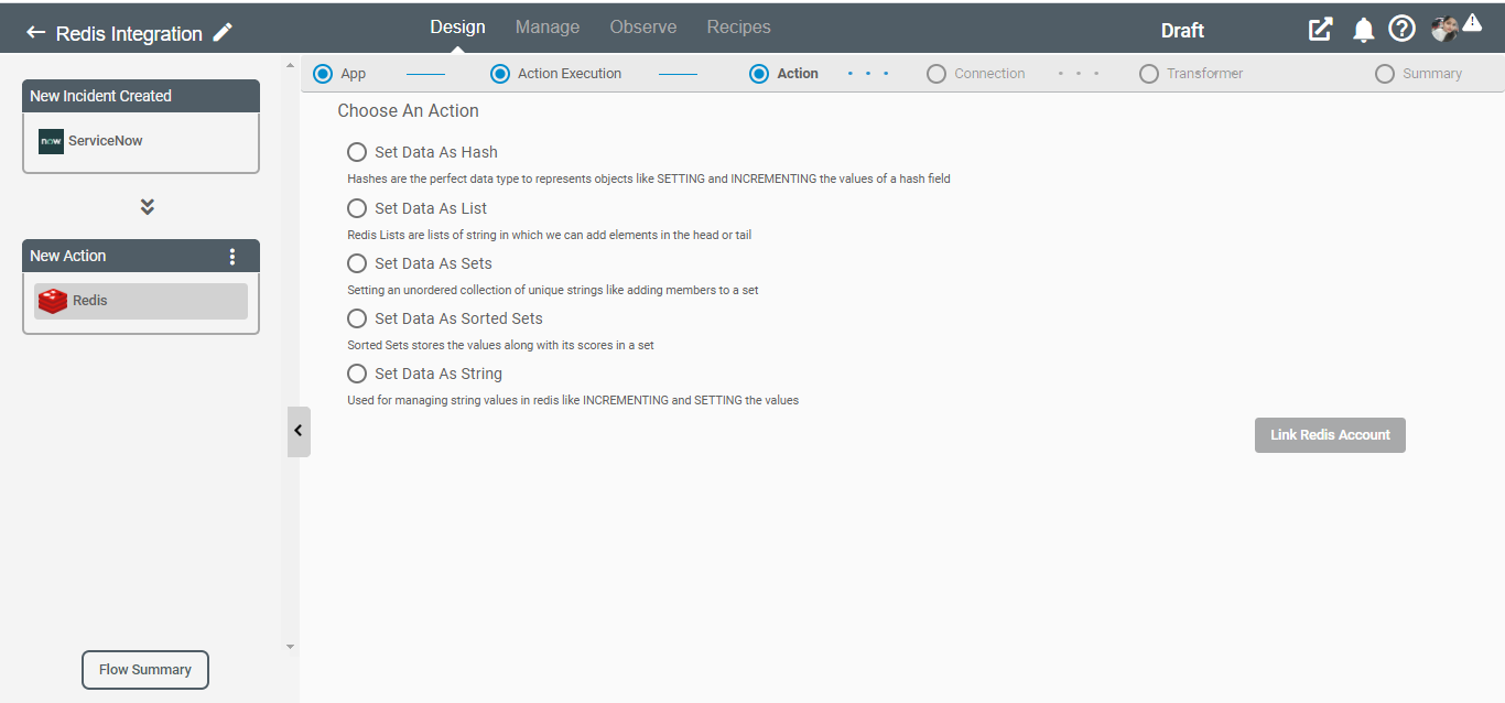 Action for Redis Application on Connect iPaaS