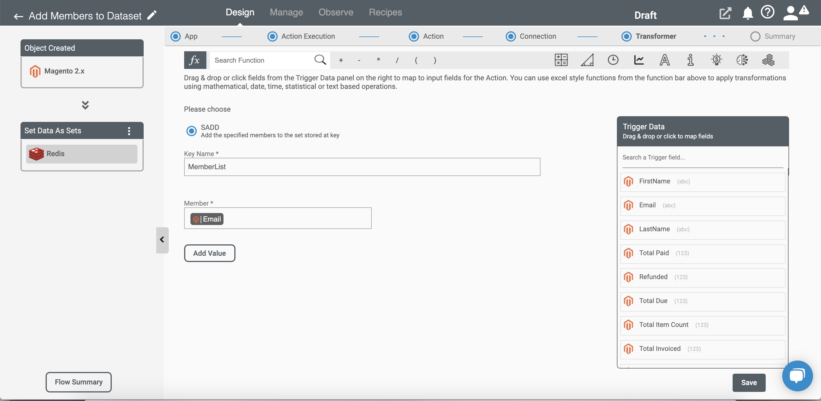 Action for Set Data As string in Redis Application on Connect iPaaS