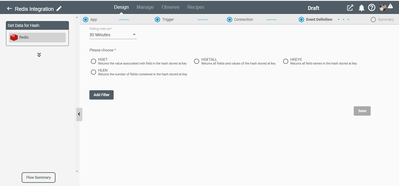  Get Data for Hash as a Trigger in Redis Application on Connect iPaaS