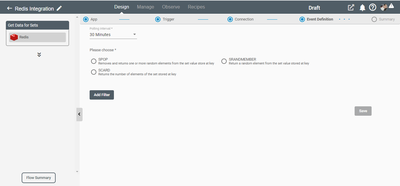  Get Data for Sets as a Trigger in Redis Application on Connect iPaaS