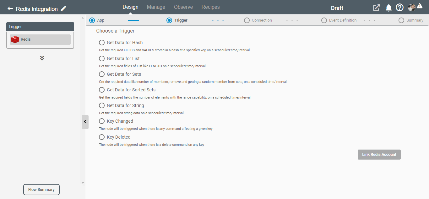 Triggers for Redis Application on Connect iPaaS