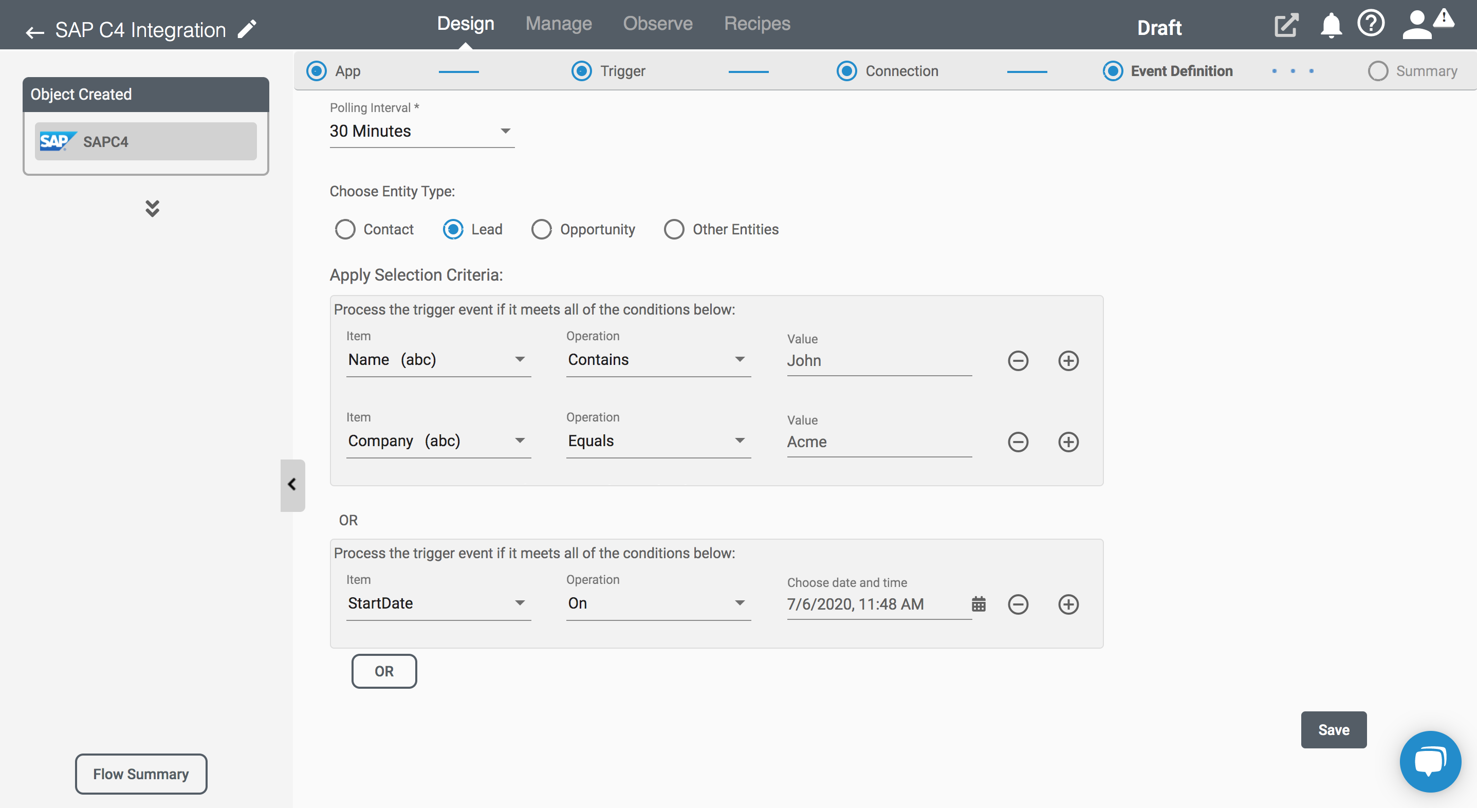 Event Filters for SAP C4