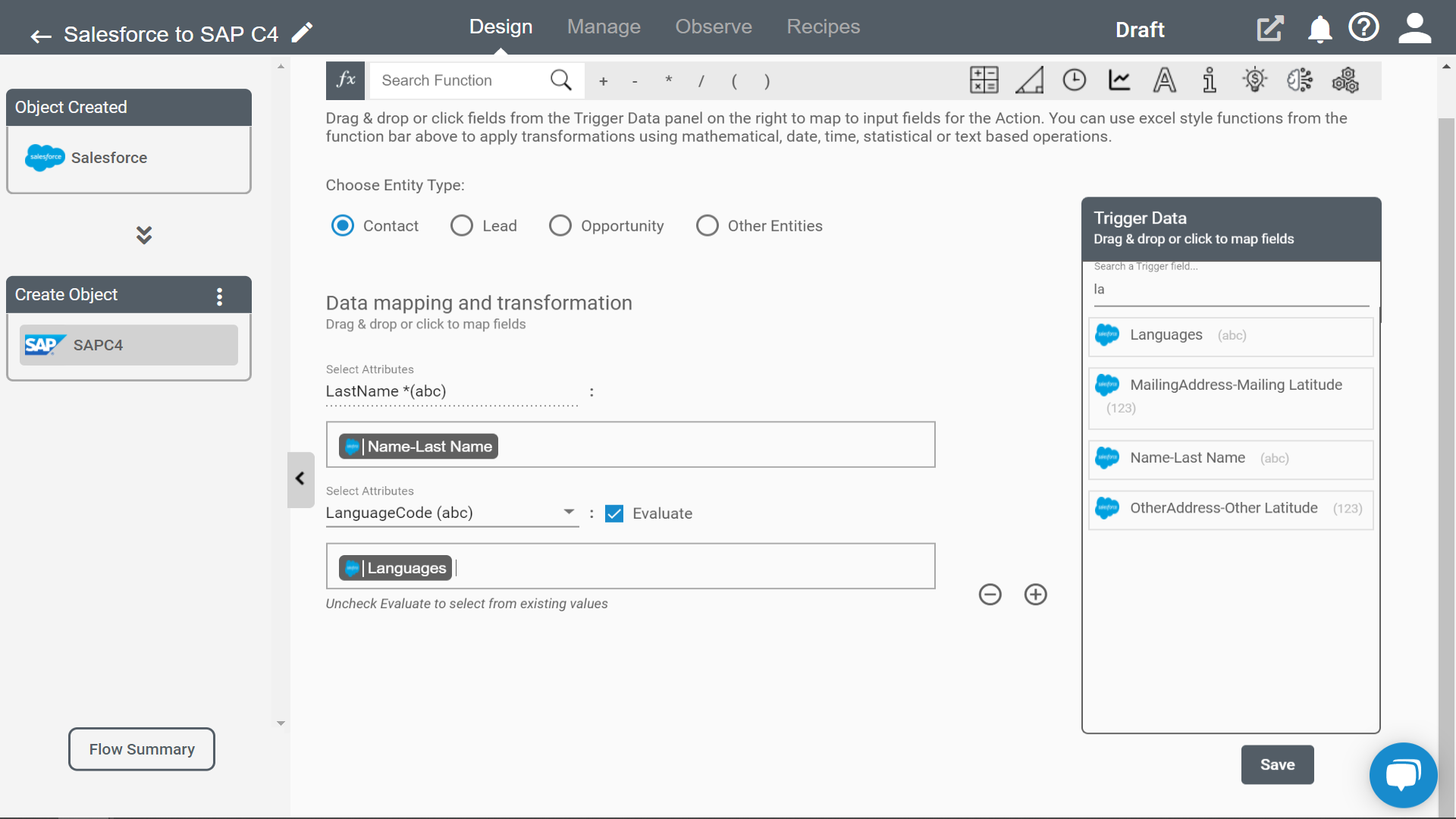 SAP C4 Create Object Action