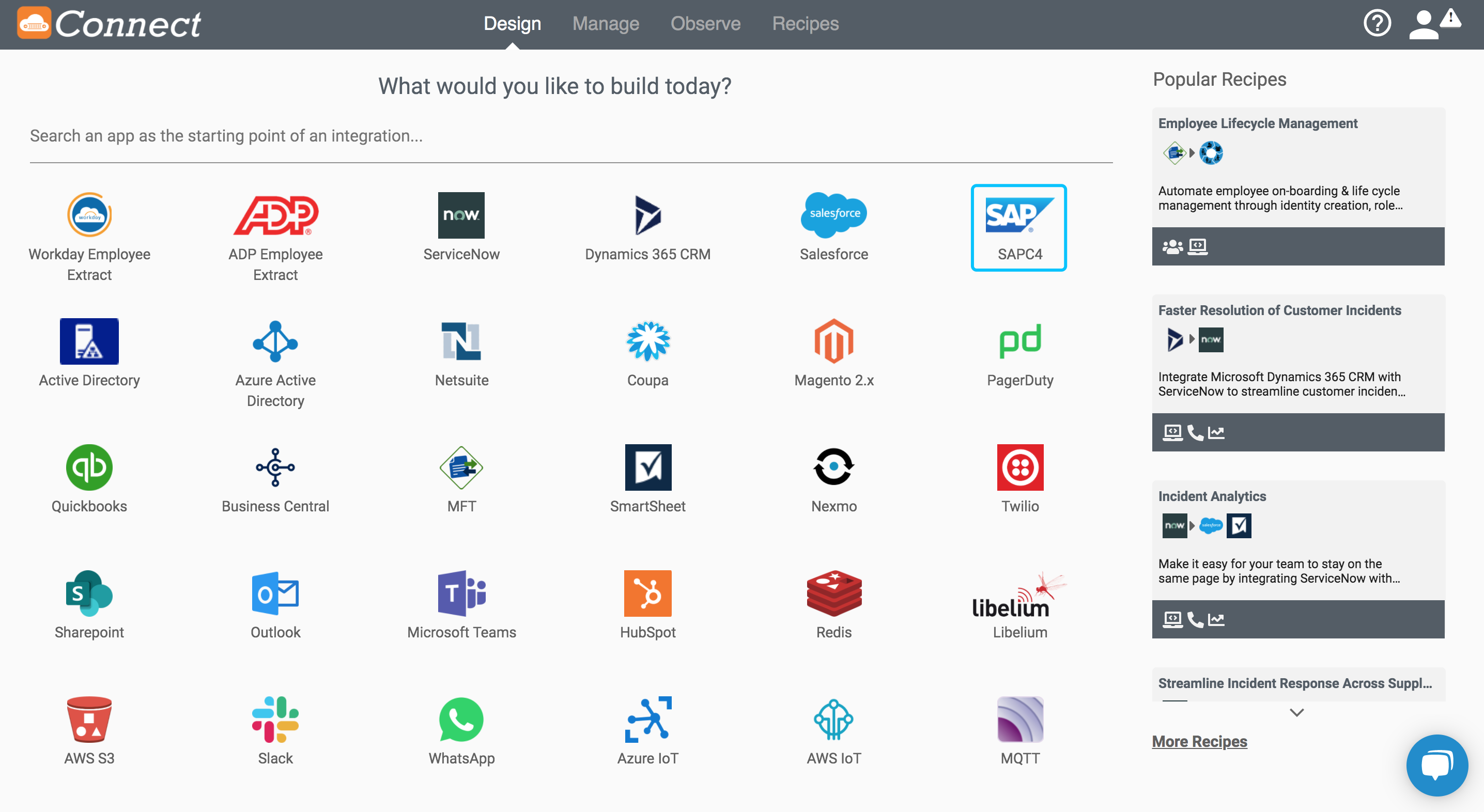 SAP C4 application on Connect iPaaS