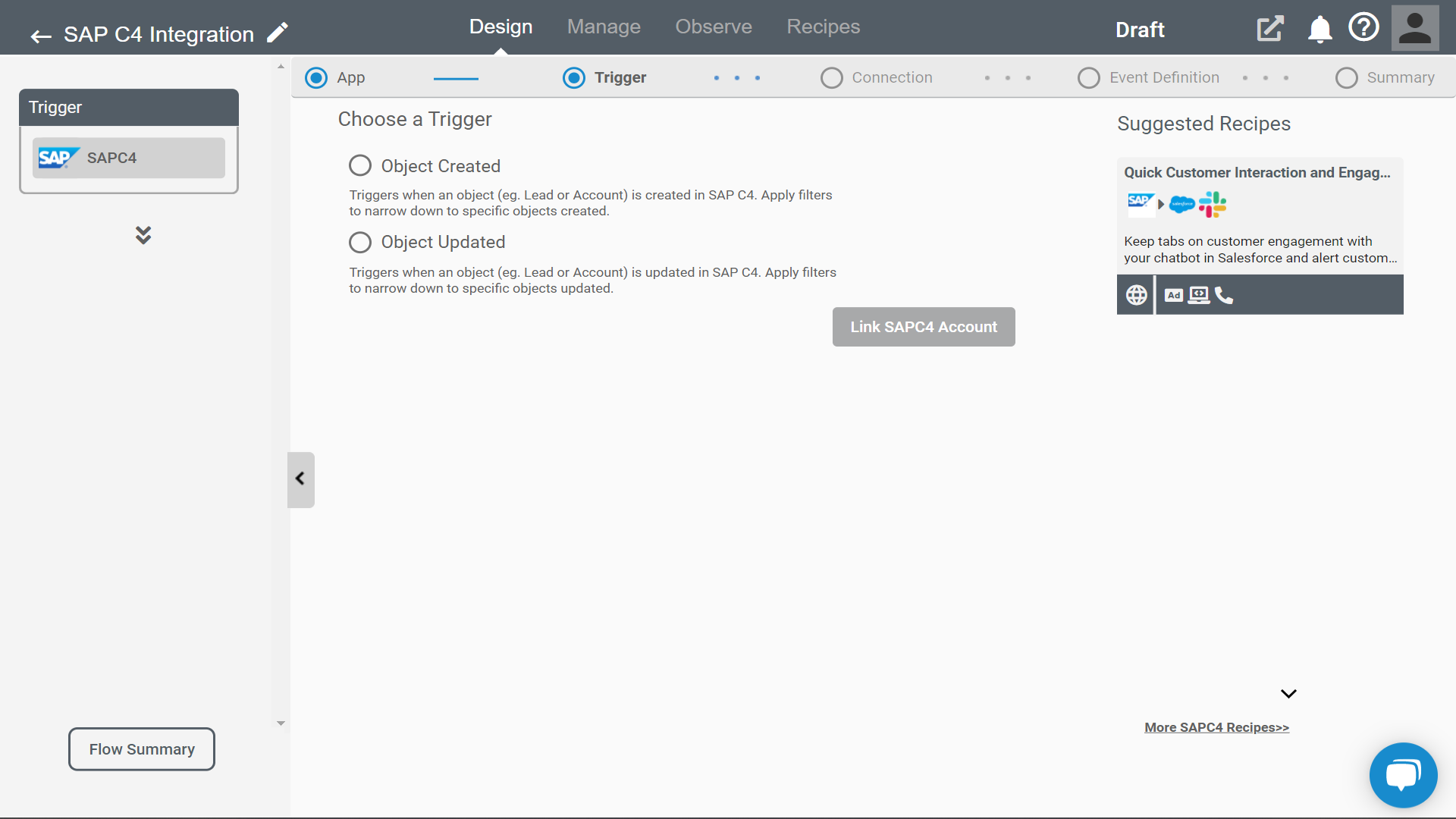 Triggers for SAP C4 Application on Connect iPaaS