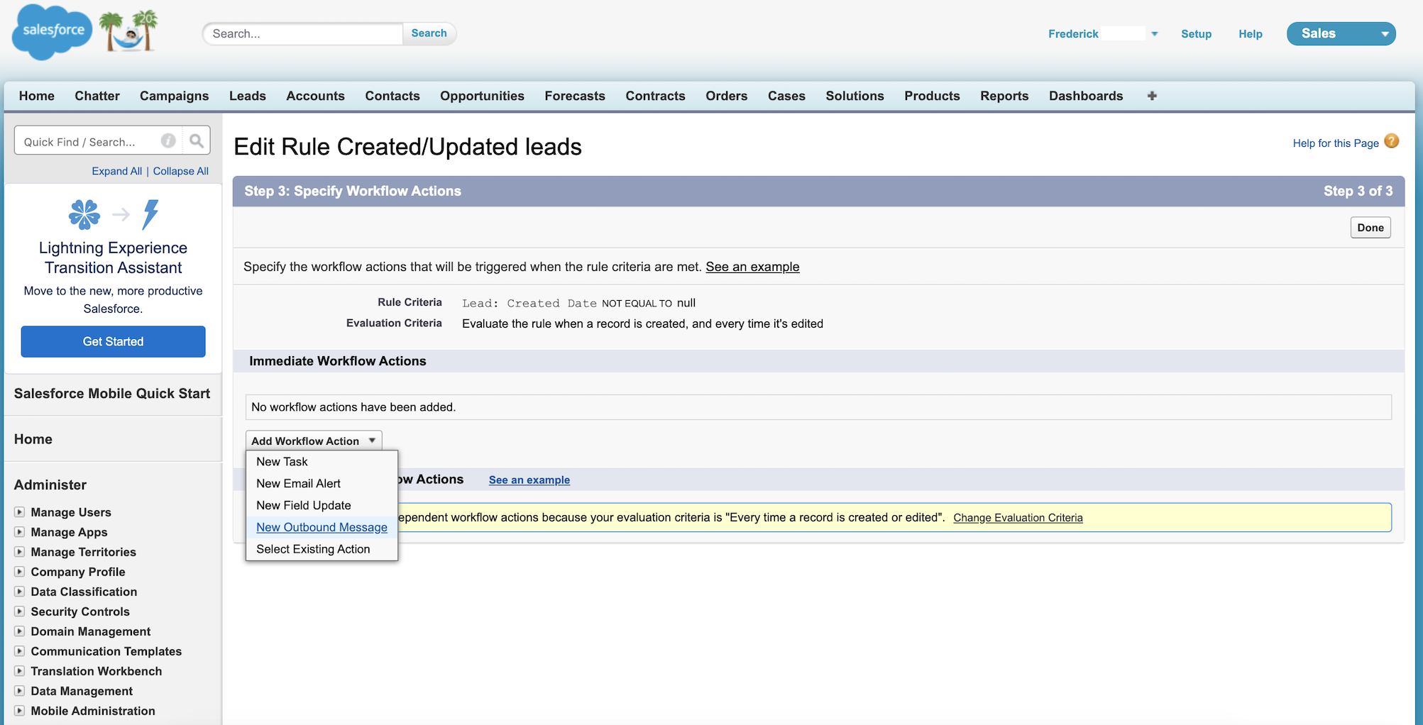 Salesforce New Outbound Message