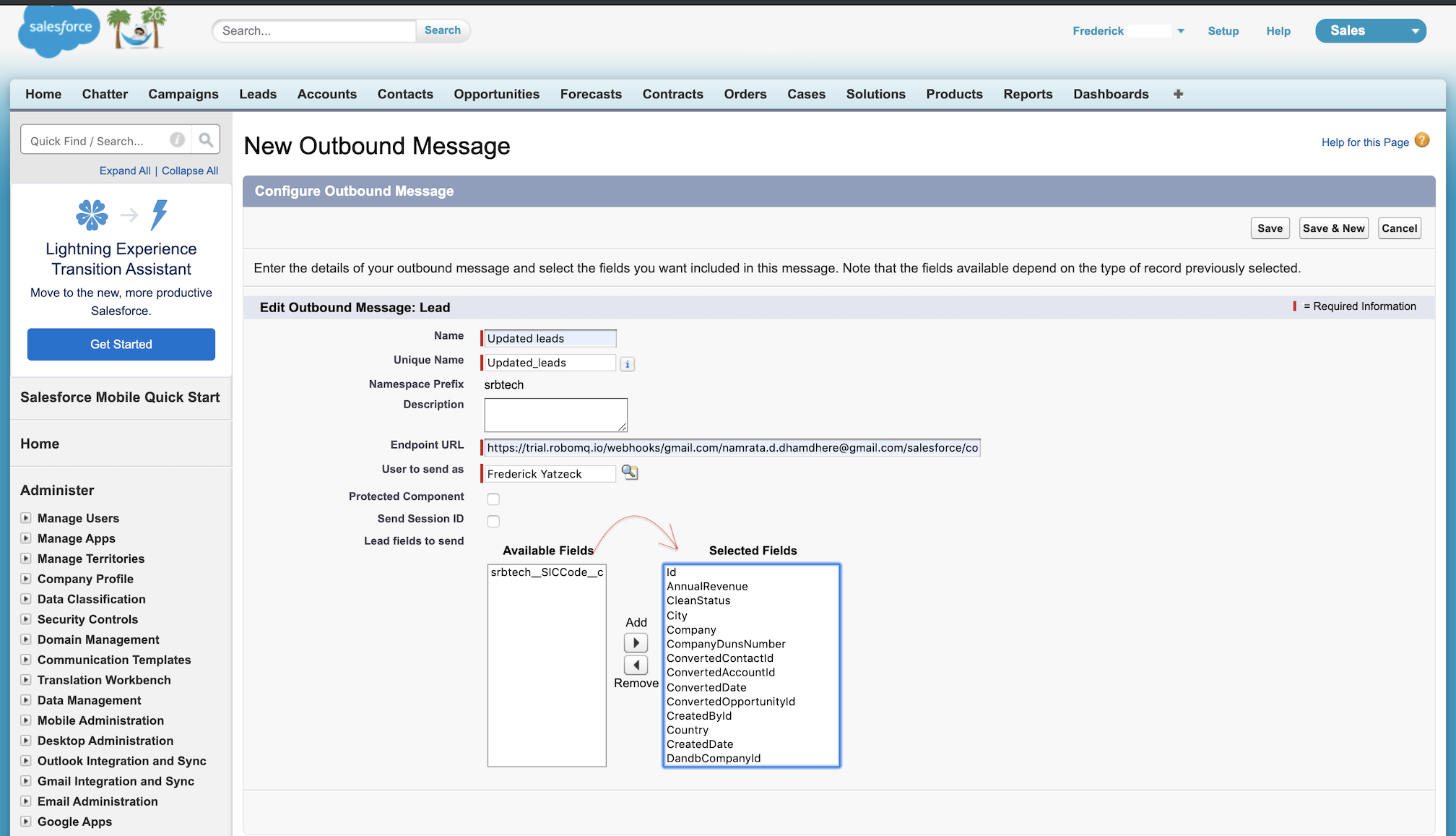 Salesforce Select Outbound Message Fields