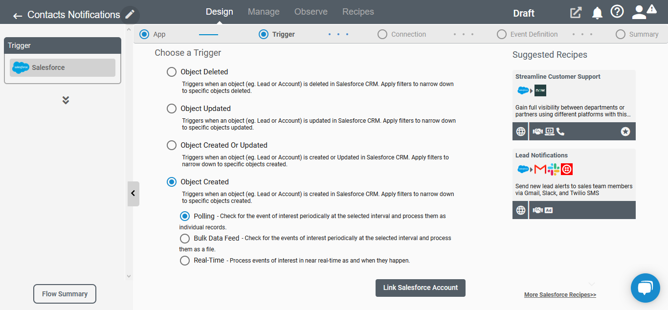 Triggers for Salesforce Application on Connect iPaaS