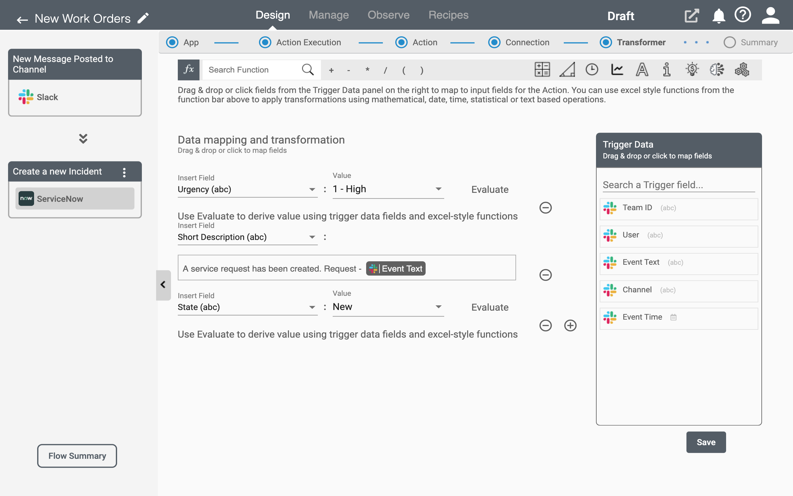 Data Mapping on Slack application