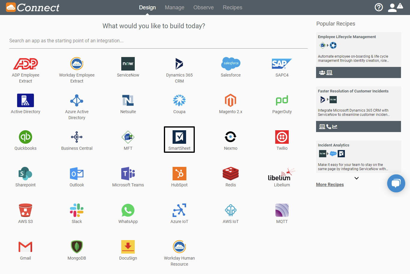 Smartsheet Application on Connect iPaaS