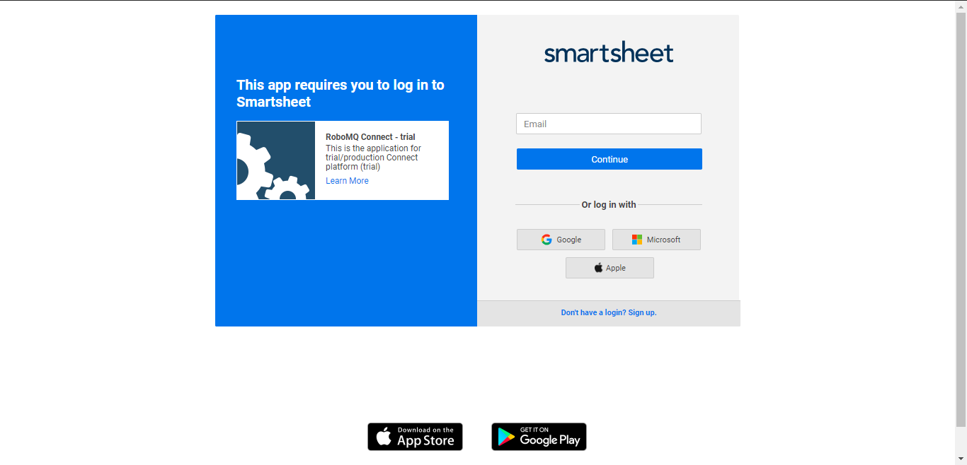 Smartsheet account authorization screen