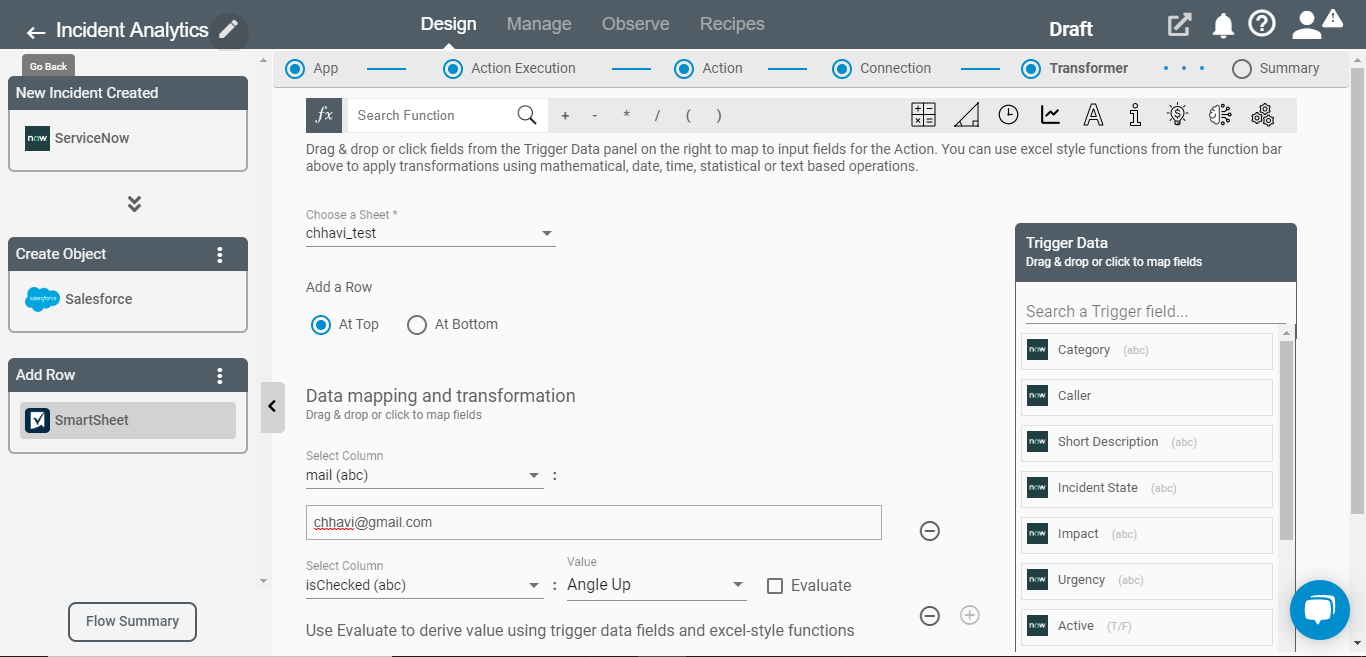 Add Row Action for Smartsheet Application on Connect iPaaS