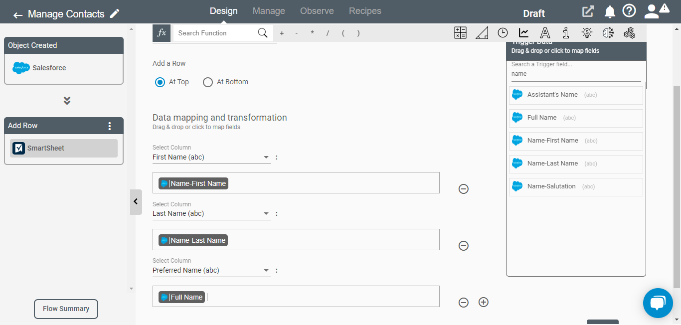 Smartsheet Data mapping and transformation