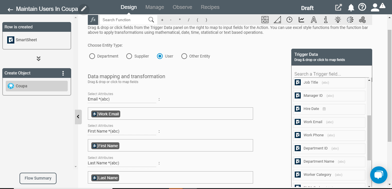 Smartsheet Data mapping and transformation