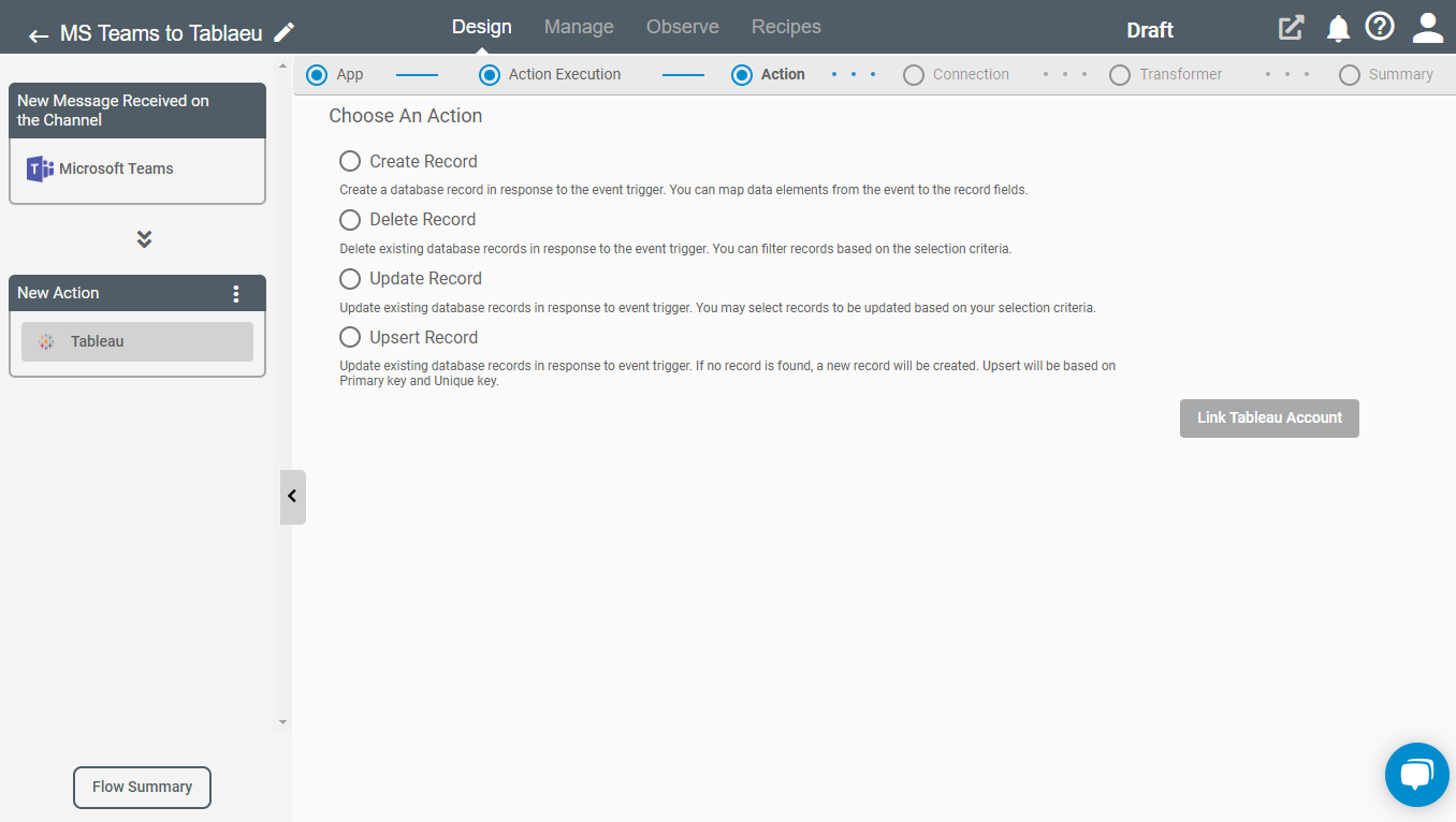 Actions for Tableau Application on Connect iPaaS