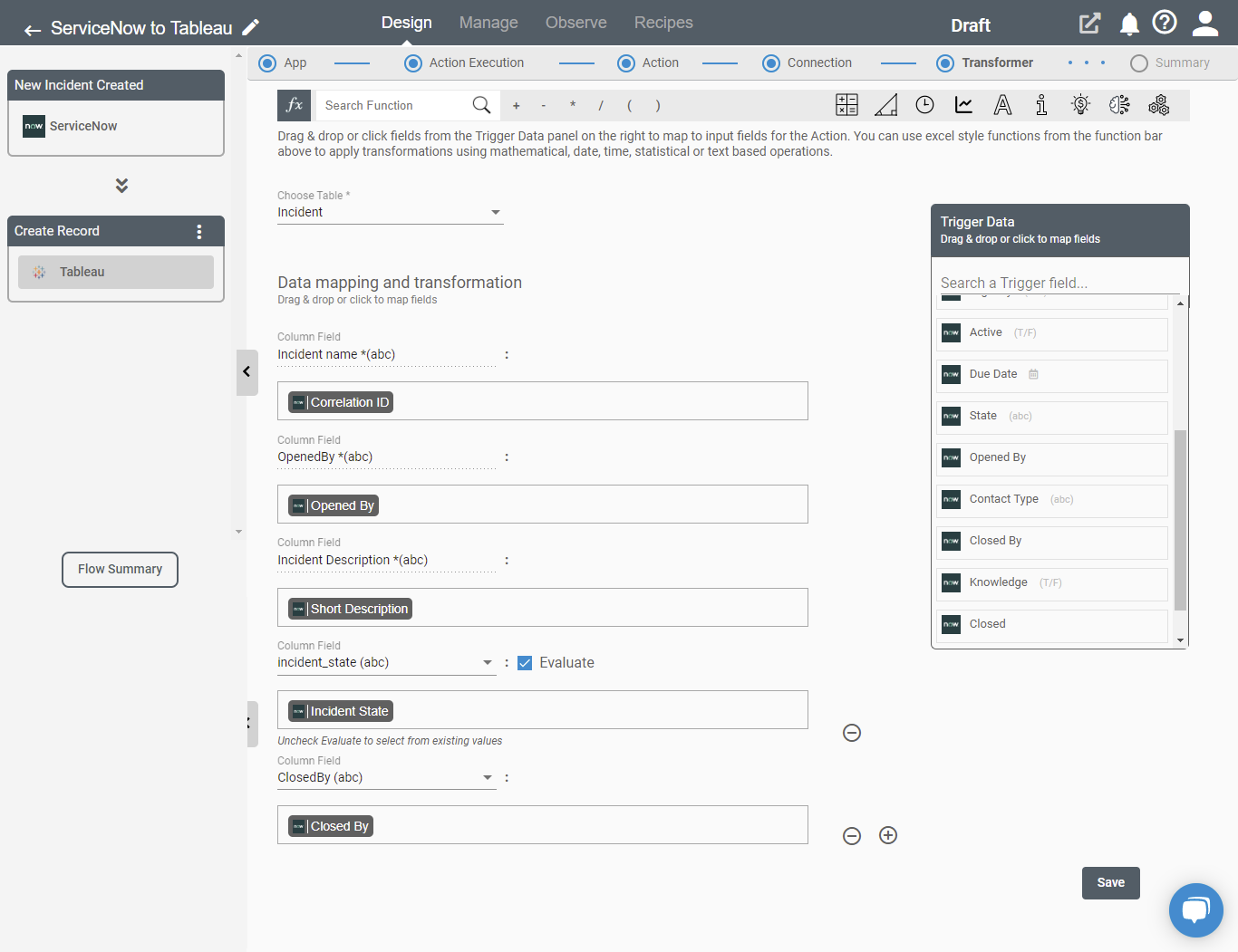 Tableau Create record